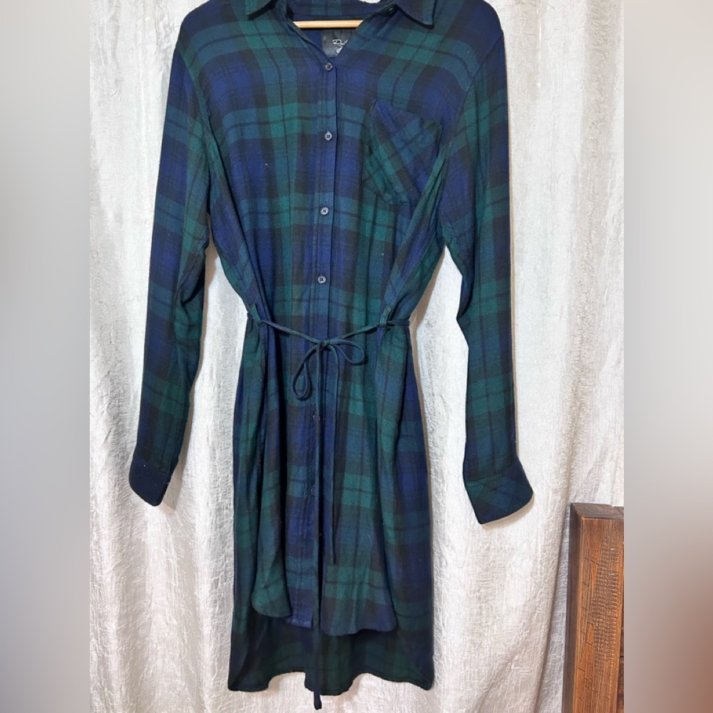 Rails Blue and Green Plaid Shirt Dress